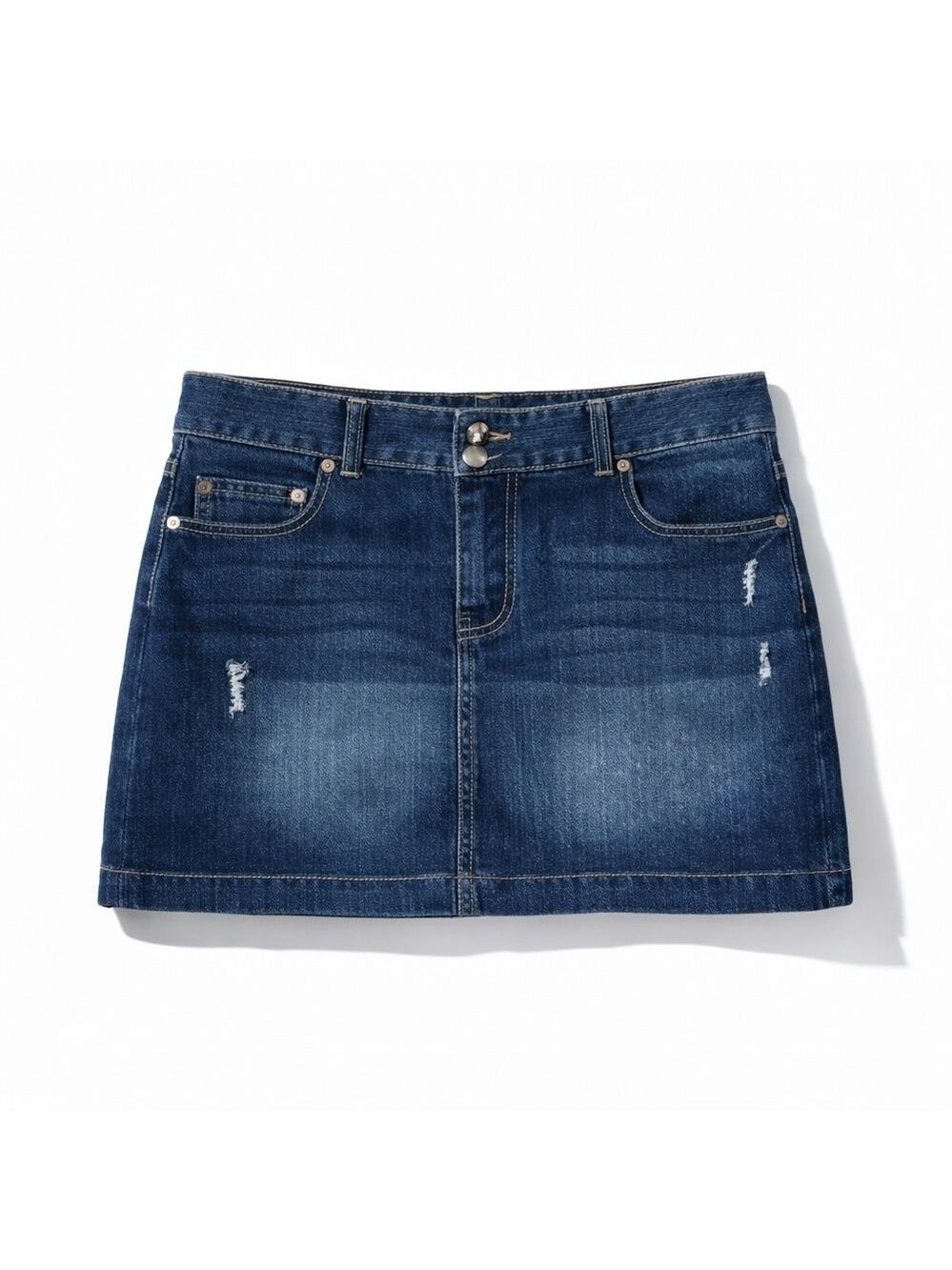 MXM Plus Size 16 Dark Wash Stretch Denim Mini Skirt Distressed Jean Y2K Casual